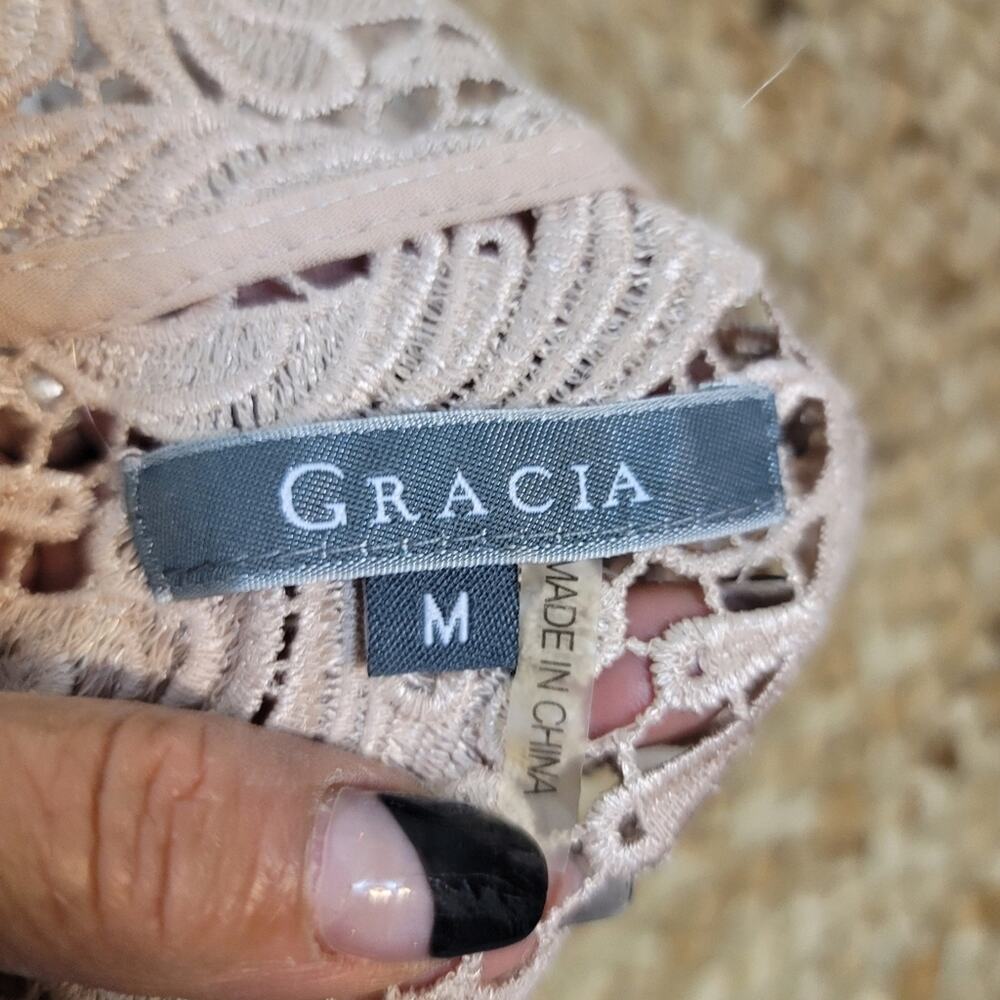 NWOT GRACIA Champagne Floral Lace Cocktail Sheath Dress Wedding Guest Elegant - Picture 15 of 16